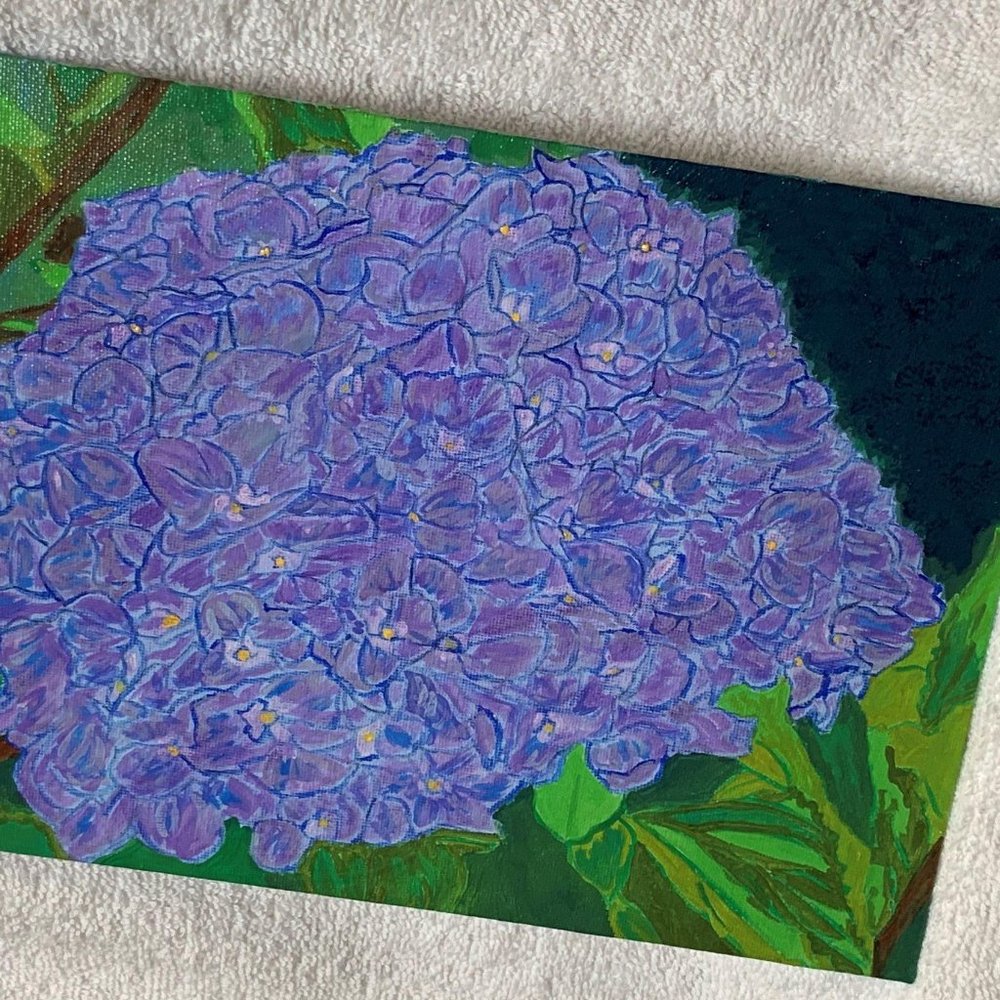 Purple Hydrangea Flower, Floral, Original Painting